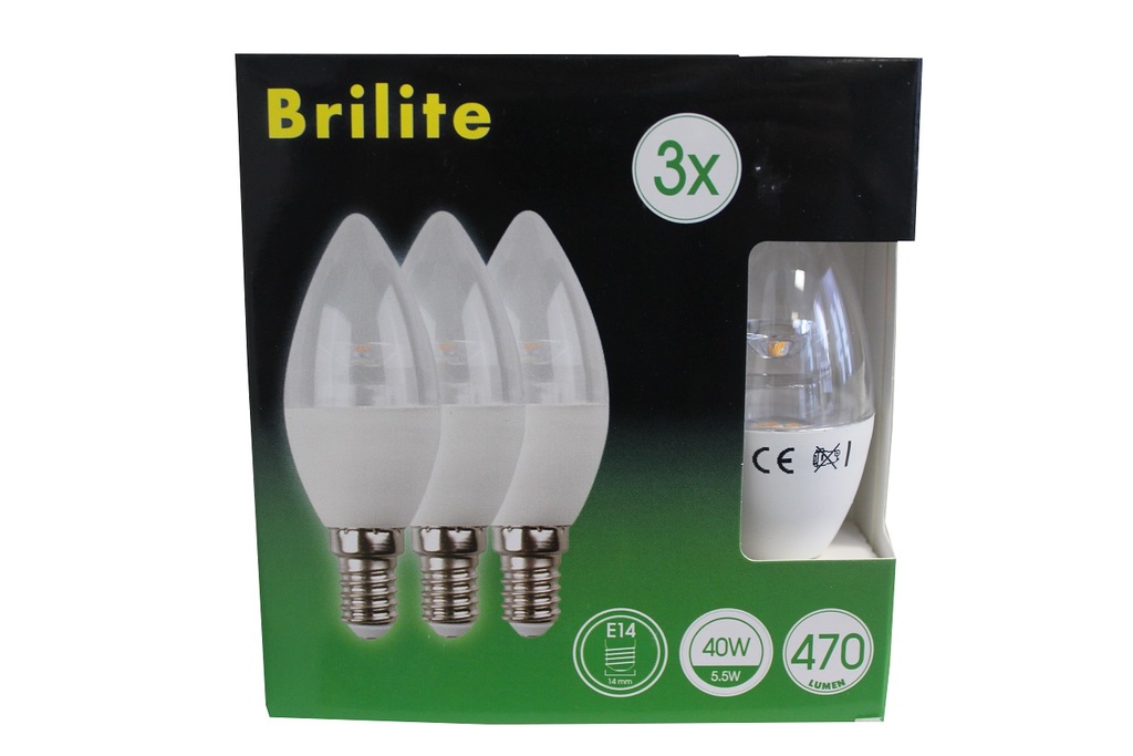 Brilite Glühbirne LED SMD B35 Crystal Kerze (weiss transparent, 3.5cm × 10cm, E14, 3 Stk.)